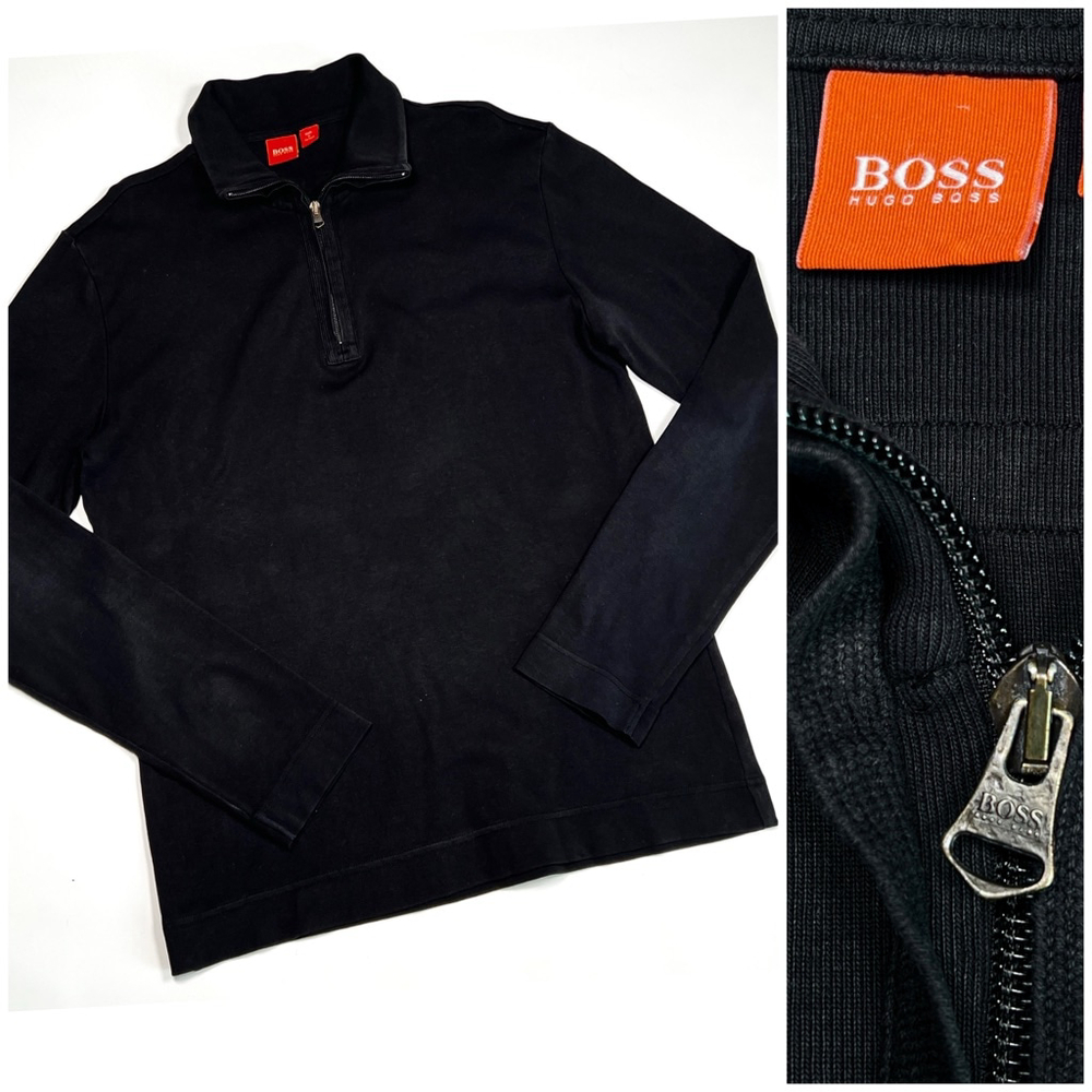 Hugo Boss Mens Pullover Size L Black Quater Zip Front